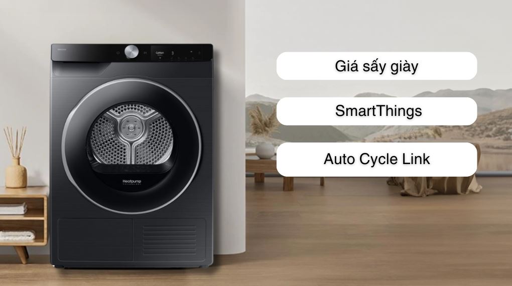 máy sấy bơm nhiệt Samsung DV90T6240LB/SV tích hợp nhiều tiện ích nổi bật hỗ trợ người dùng